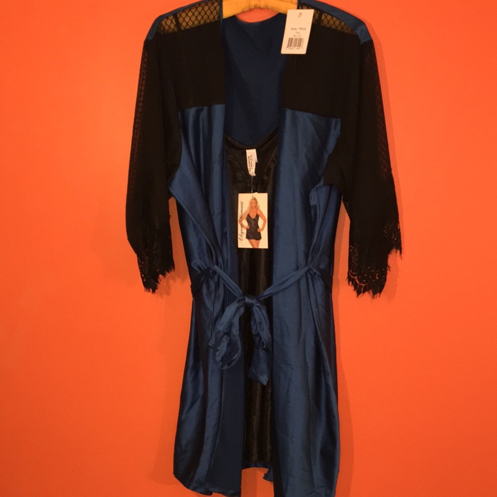 Teal Blue and Black Women's Robe & Chemise Lounge Set Woman’s Size 3X Plus Size - Picture 10 of 16